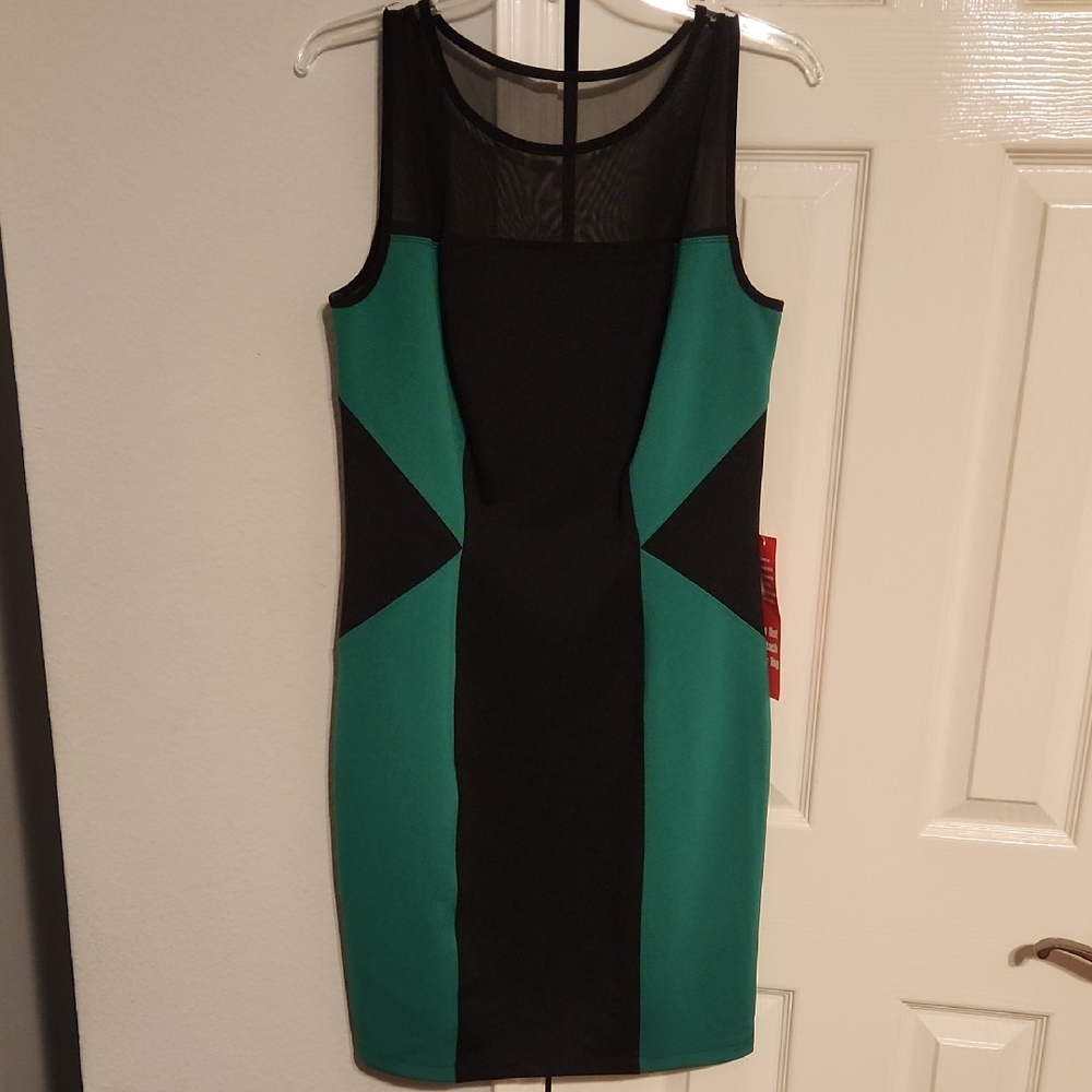 Enfocus Studio Black and Green Mini Dress